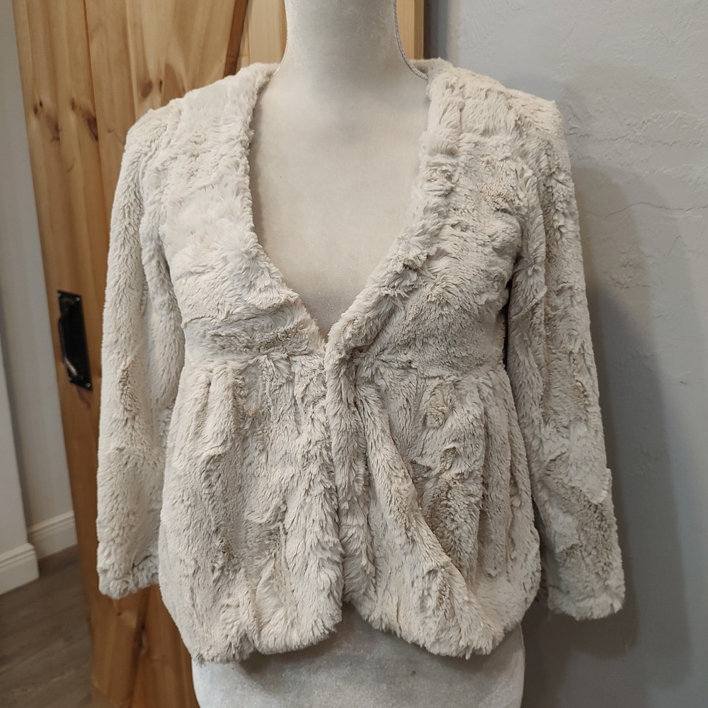 Ivory Faux Fur Wrap Stole Satin Lined Shrug Cape Formal Bolero Vintage Y2K Glam